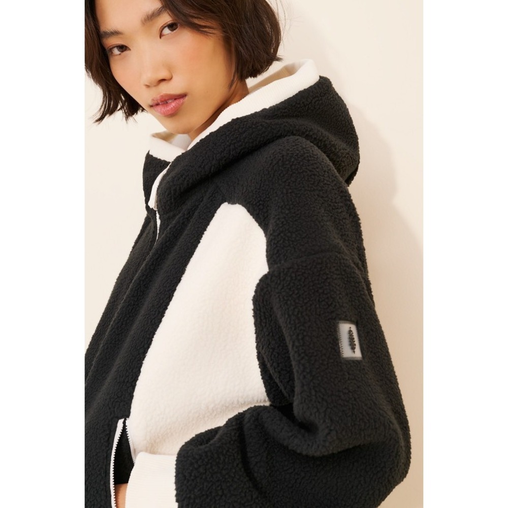 FP Movement Free People Hit The Slopes Black White Colorblock S Fuzzy Hoodie Zip